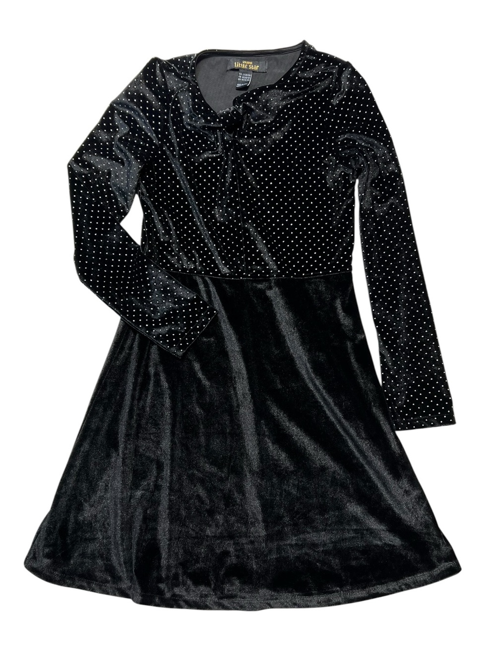 Urban Republic Black‎ Velvet Long-Sleeve Dress with Sparkle Dots Girls 14